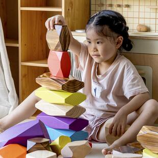 幼儿园构建木质大型原木彩色叠石积木儿童叠叠乐户外搭建石头玩具