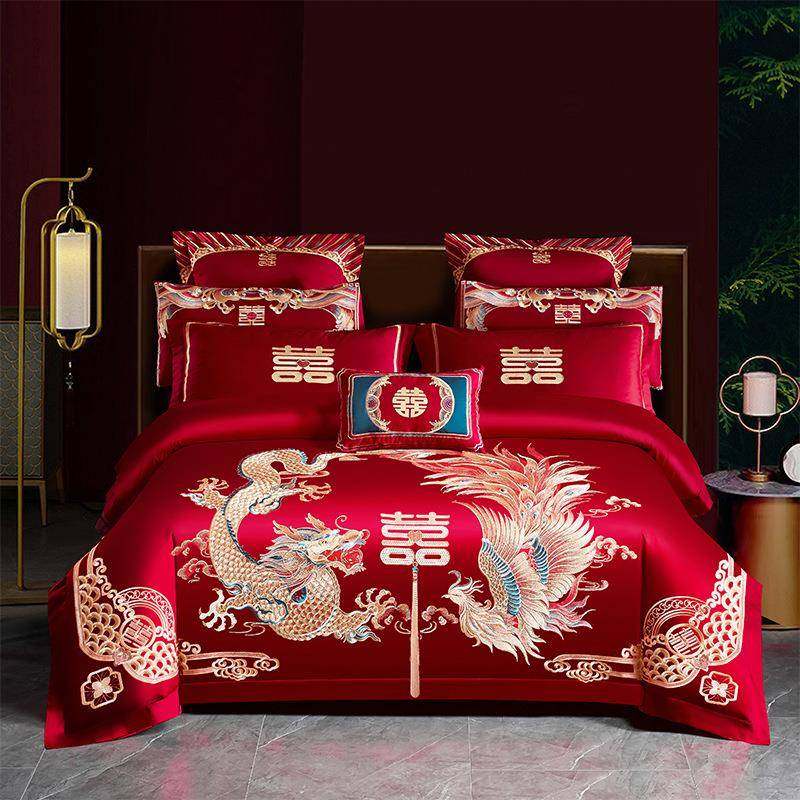 中式高档结婚庆四件套大红色龙凤刺绣长绒棉纯棉陪嫁喜被婚庆床品,橡塑材料及制品,亚克力管/有机玻璃管,淘宝优惠券,粉丝福利购,淘宝优惠卷