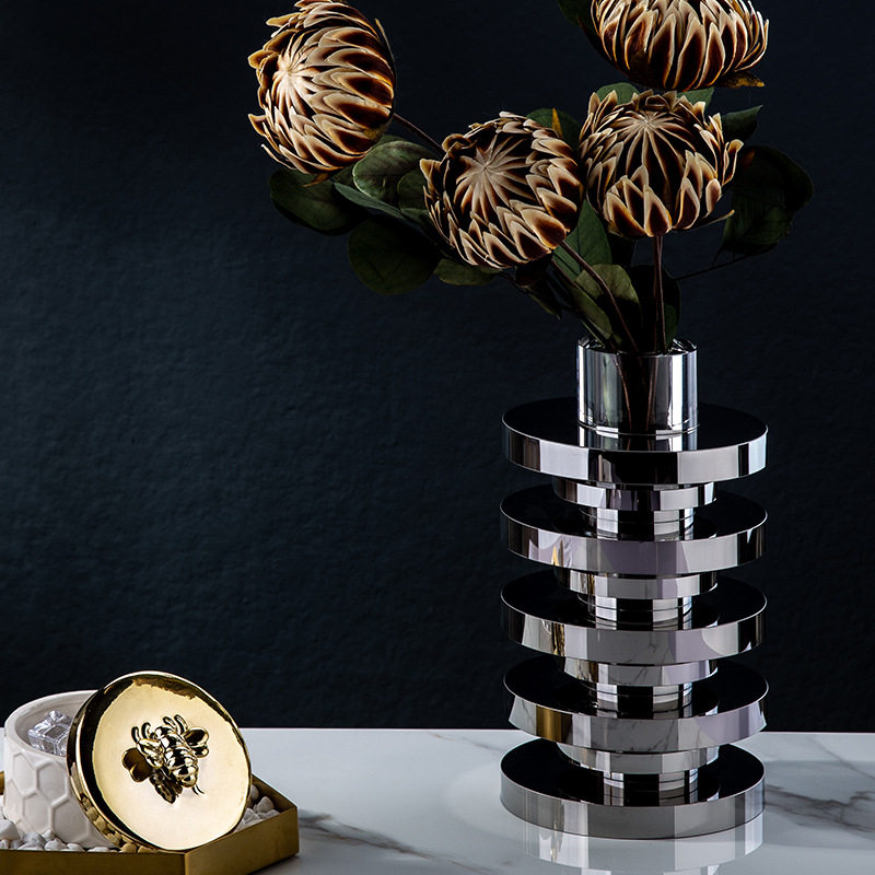 北欧摆件售楼处花器软装饰品水晶花瓶客厅家居玄关镜面厂家批发