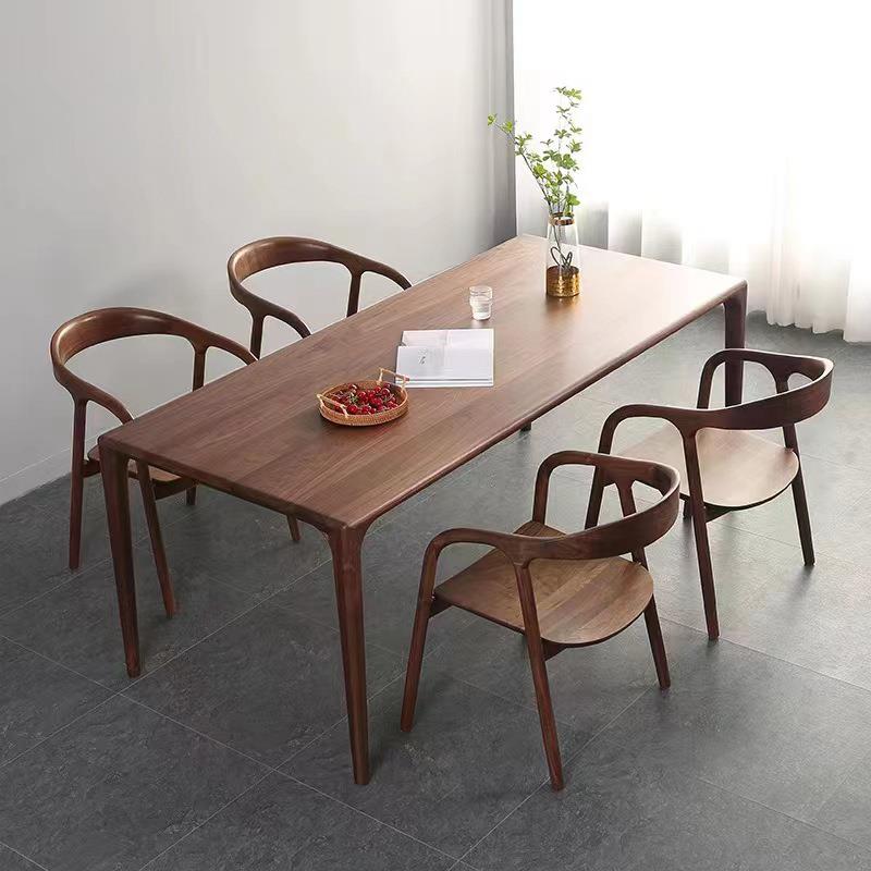 新中式现代简约会客茶桌黑胡桃木方桌茶桌高端长方形实木餐桌