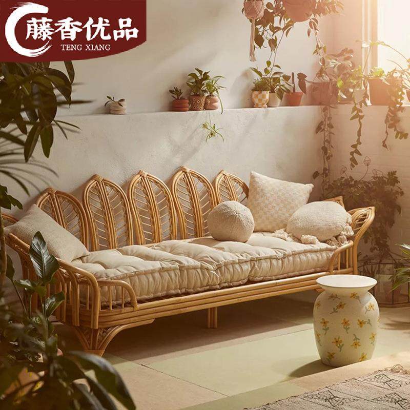 北欧创意真藤沙发民宿家用复古三人藤椅手工编织小户型客厅沙发床,橡塑材料及制品,亚克力管/有机玻璃管,淘宝优惠券,粉丝福利购,淘宝优惠卷