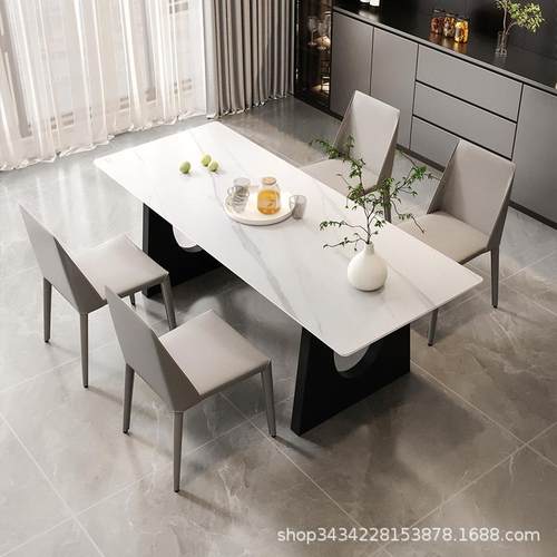 意式岩板餐桌客厅简约现代大长书桌工作台餐书桌一体会议办公桌子