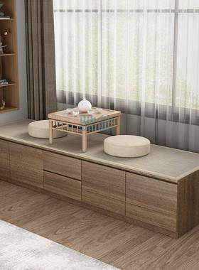 fLE实木阳台储物柜飘窗柜可坐长条柜卧室榻榻米窗台地柜矮柜置物