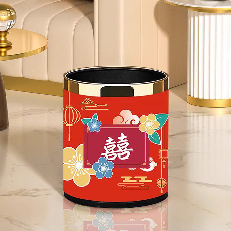 双层轻奢喜庆乔迁结婚红色垃圾桶卧室新房卫生桶家用客房塑料桶筒