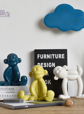 ns 创意极简气球黄色猴子动物摆件样板房儿童房家居趣味软装饰品