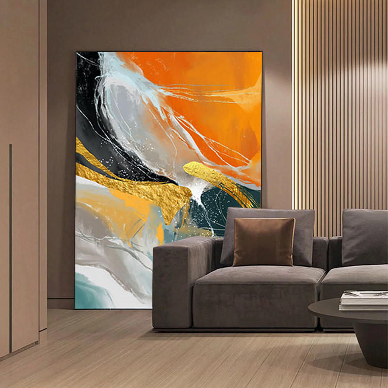 纯手绘油画简美现代客厅橙色抽象玄关装饰画沙发背景墙画走廊挂画