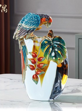 轻奢高端珐琅彩琉璃花瓶摆件客厅插花鲜花仿真花玄关电视柜装饰品