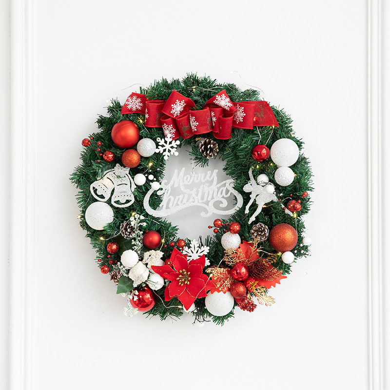 金石缘圣诞花环装饰品藤圈红金色蝴蝶结门挂饰西式节日庆场景布置