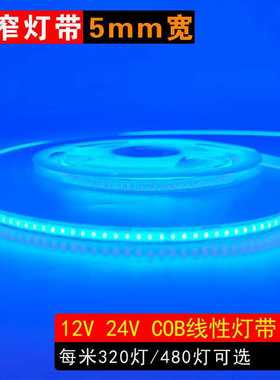 蓝光5mmCOB灯带LED低压12V24V线性软条灯氛围灯320灯480灯双面板