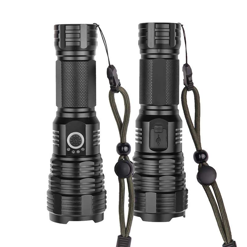 XHP70手电筒 USB充电伸缩变焦电量显示户外强光多功能手电筒