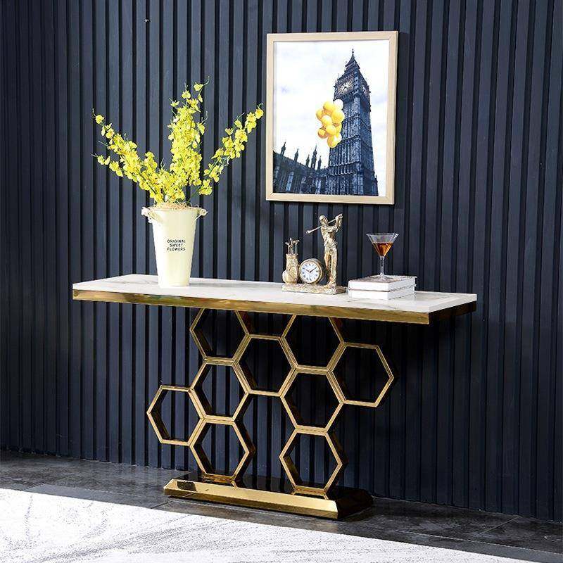 轻奢岩板玄关台走廊置物架靠墙展示架大理石现代简约玄关柜条案桌