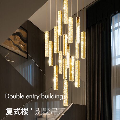 楼梯间别墅吊灯水晶奢大复式长loft空吊灯复式楼吊灯吊灯吊灯轻挑