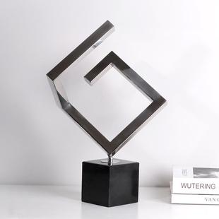 现代简约抽象几何金属摆件样板间售楼处博古架玄关室内软装 艺术品