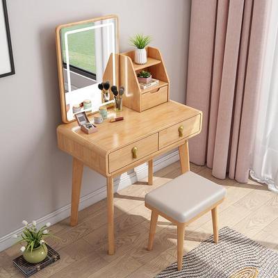 北欧实木梳妆台卧室简约现代70CM小户型多功能收纳轻奢一体化妆桌