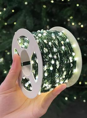 圣诞节圣诞树装饰品墨绿色铜丝线led小彩灯串灯星星防水氛围灯带