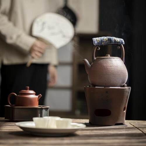 火山石螺旋圆提梁壶煮茶器大容量煮茶壶复古木炭碳炉家用碳烧水壶