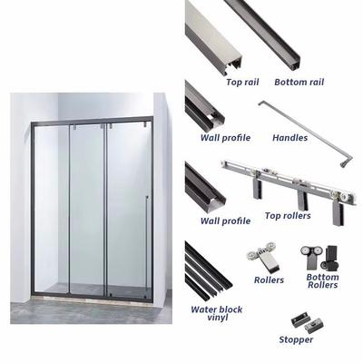 一字型三联动淋浴房型材配件卫生间浴室干湿分离推拉门隔断不锈钢