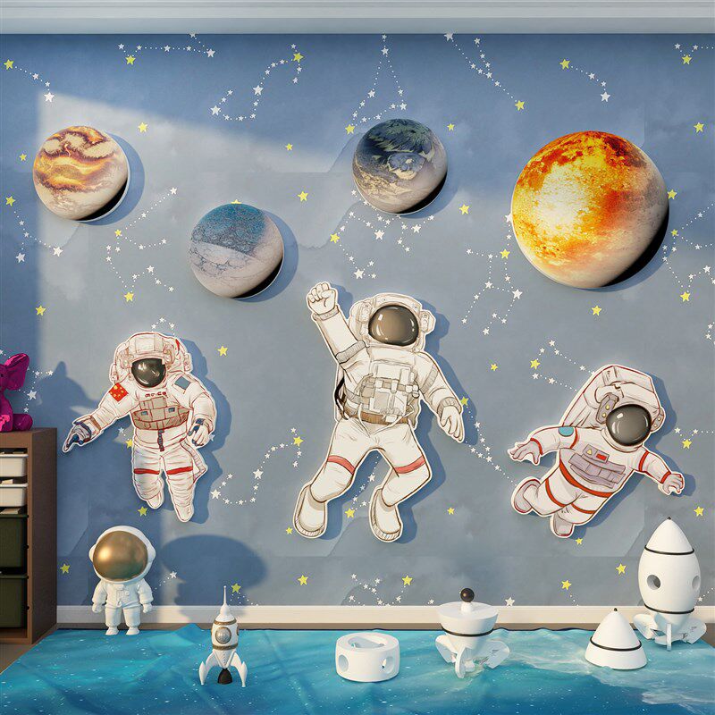 太空航球宇宙星员环创主题儿童房间布置墙面画床孩男头卧室