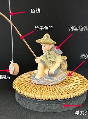 姜太公钓鱼鱼缸造景摆件渔翁老头垂钓造景水上漂浮摆件悬浮贴片