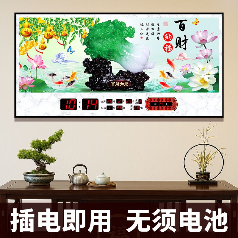 万年历2025新款店铺装饰插电子钟时钟挂墙带温度日历钟表挂钟客厅