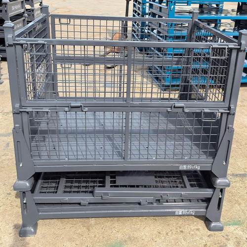 金属周转箱可堆垛四面进叉可上货架折叠式仓储笼