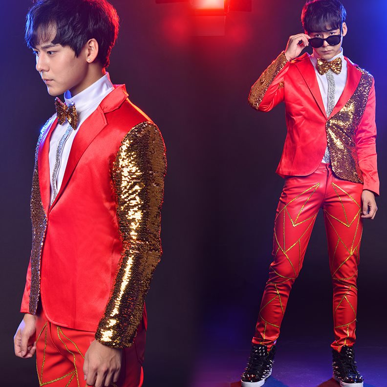 亮片酒吧个性潮流表男舞台歌手演出服主持人演亮片装男演出服夜场