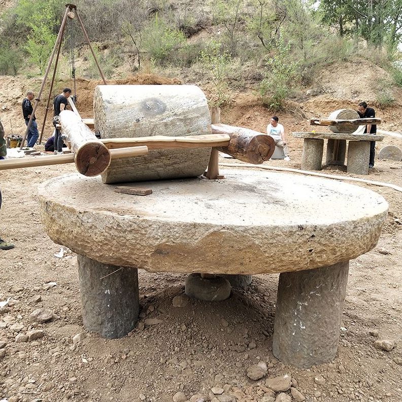 旧老手推盘石头旧石子石磨摆件石石器怀旧民俗子碾老式碾磨盘磙老