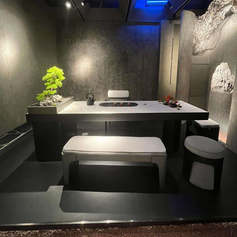 新中式黑c胡桃木茶桌椅组合家用客厅岩板茶台茶室办公室泡茶桌家