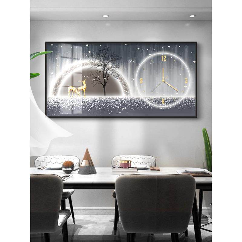 餐厅装饰画带钟表2024新款遮挡客厅餐桌钟表配电表箱墙壁时钟挂画