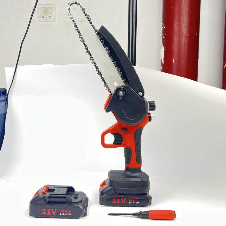 8寸电链锯红色充电式电锯伐木砍树家用小型手持手提锂电锯电动锯