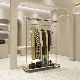 服装店展示架陈列道具女装专用侧挂落地式中岛货架不锈钢银挂衣杆