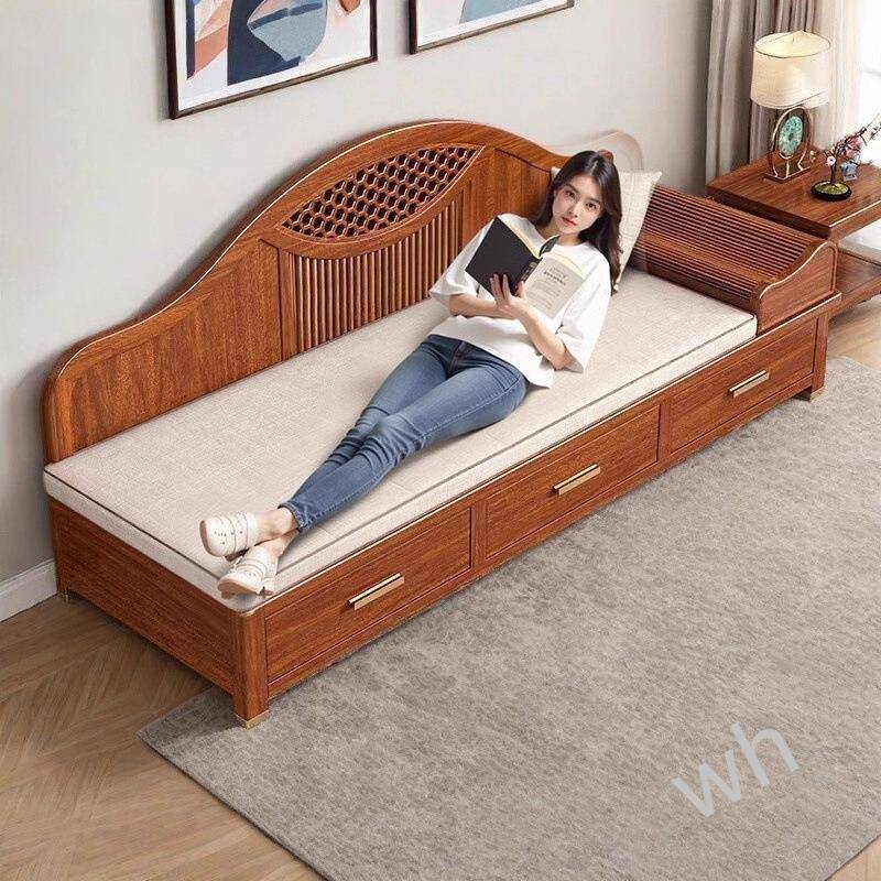 雯P1新中式胡桃木实木贵妃可躺椅单人小户型储物客卧室懒人沙发家