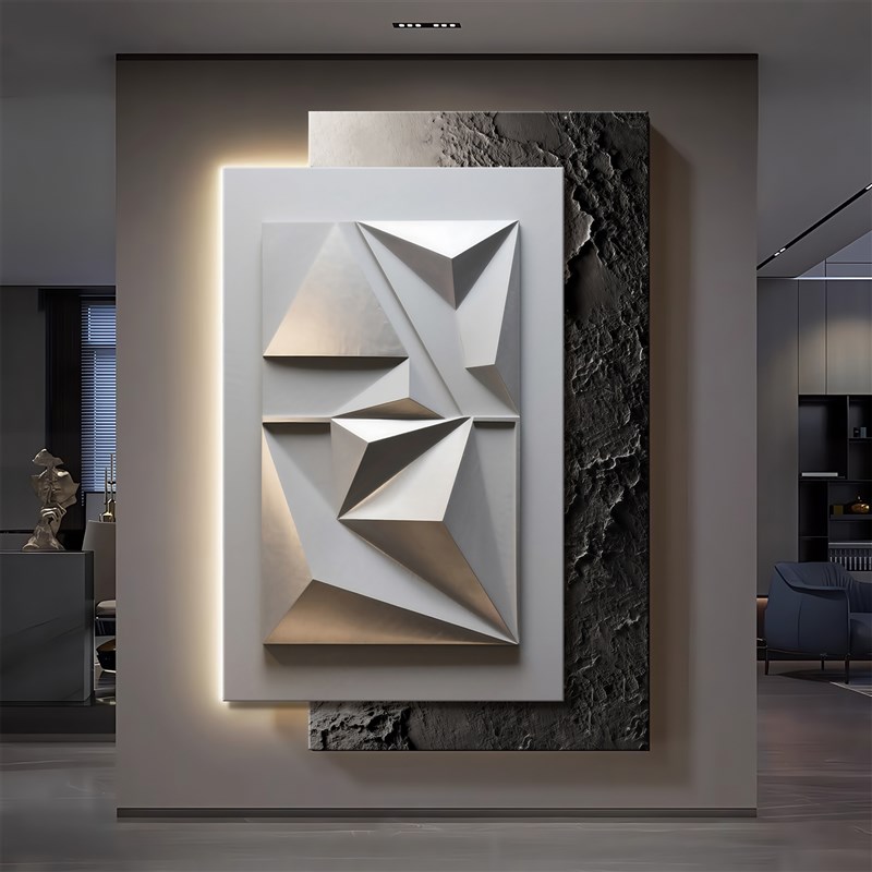 现代简约玄关装饰画高级感浮雕立体感挂画几何艺术入户正对门墙画图片