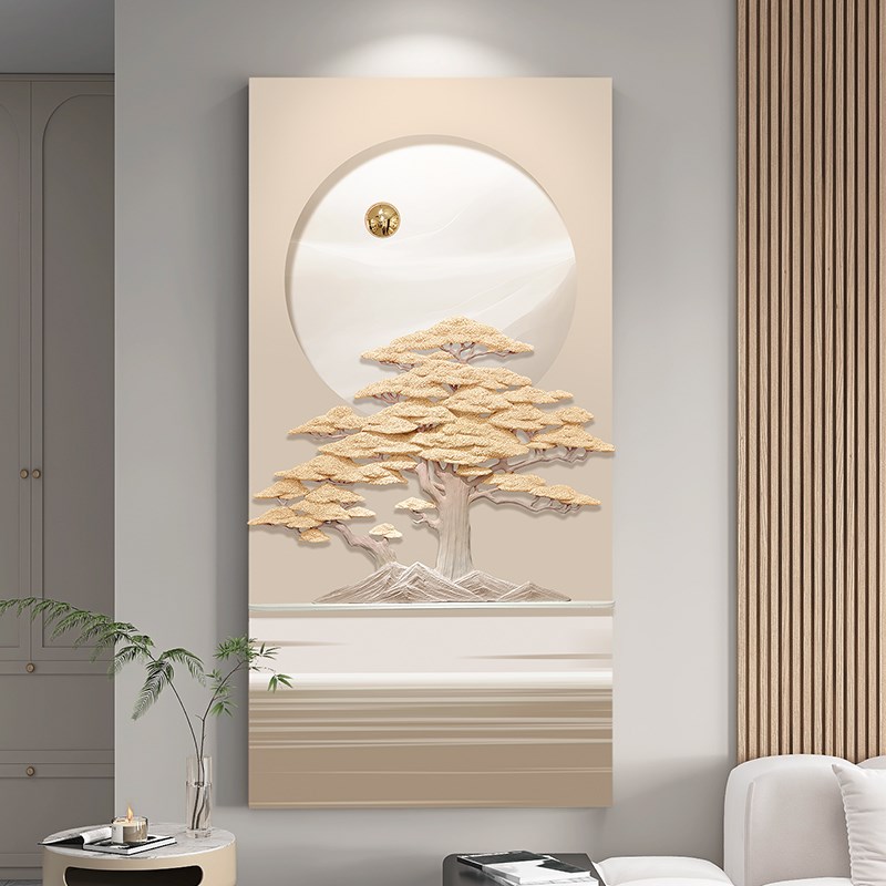 轻奢入户玄关装饰画现代简约立体挂画走廊过道艺术创意竖版灯光画图片