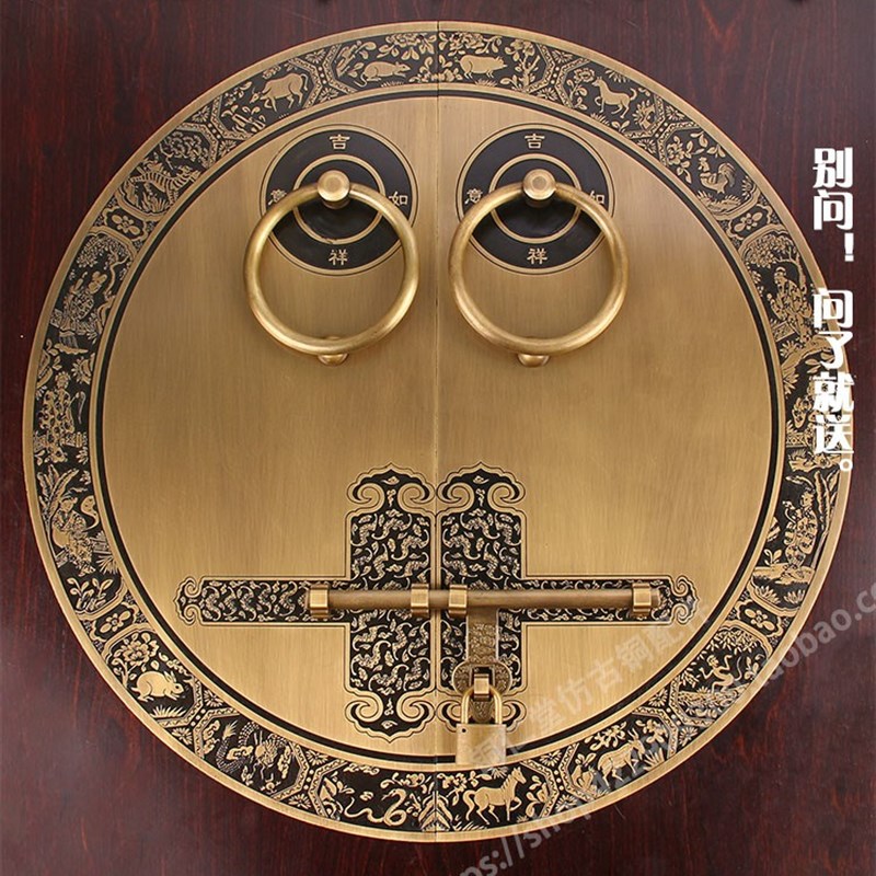 仿古大门纯d铜门环拉手中式木门门栓铜插销把手明装搭扣锁圆形门
