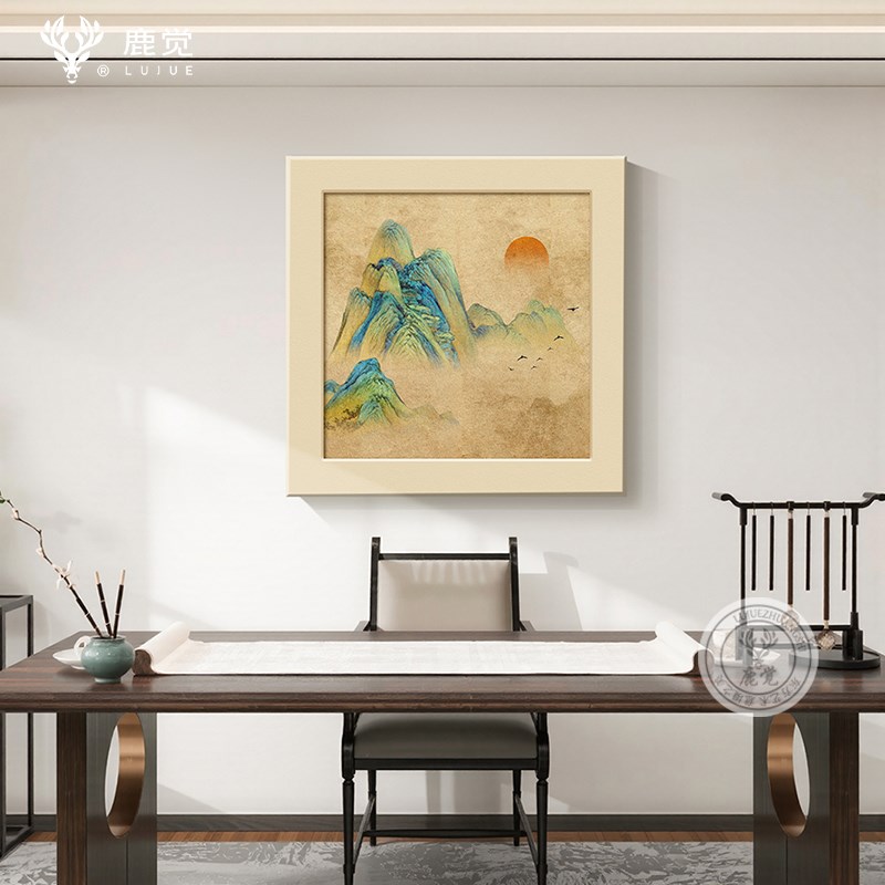 千里江山图玄关装饰画宋氏美学山水画客厅挂画高级感方形餐厅壁画
