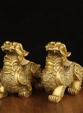 纯黄铜貔貅金钱貔貅一对公母摆件室内收银台铜貔貅招财工艺品摆设