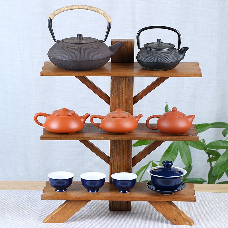 博古架实木中式桌面墙壁置物架茶具茶杯展示架多宝阁茶壶架摆件