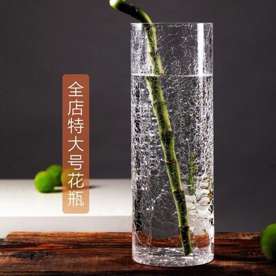 透明花器玻璃插花瓶裂纹大号直 碎水培 富贵竹圆筒包邮冰花百合