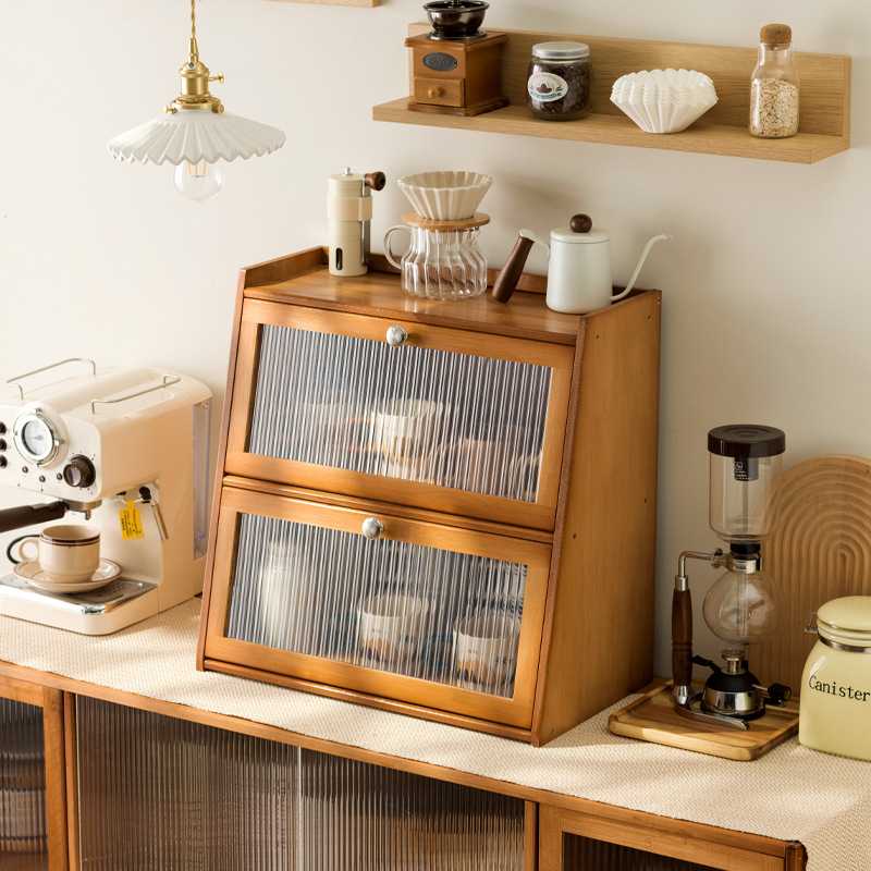 桌面咖啡杯子收纳盒马克杯茶具置物架水杯化妆品架子实木竹质带盖