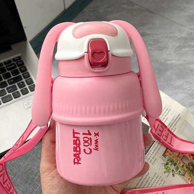 保温杯316不锈钢可爱超萌男生女生斜挎吸管水杯弹跳不锈钢大容量