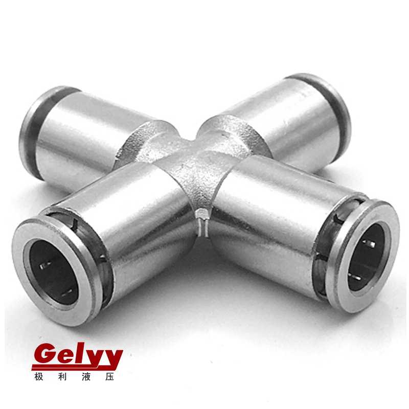 十字四通对接全铜镀镍PZA4 6 8 10 12快插快速气动全金属气管接头