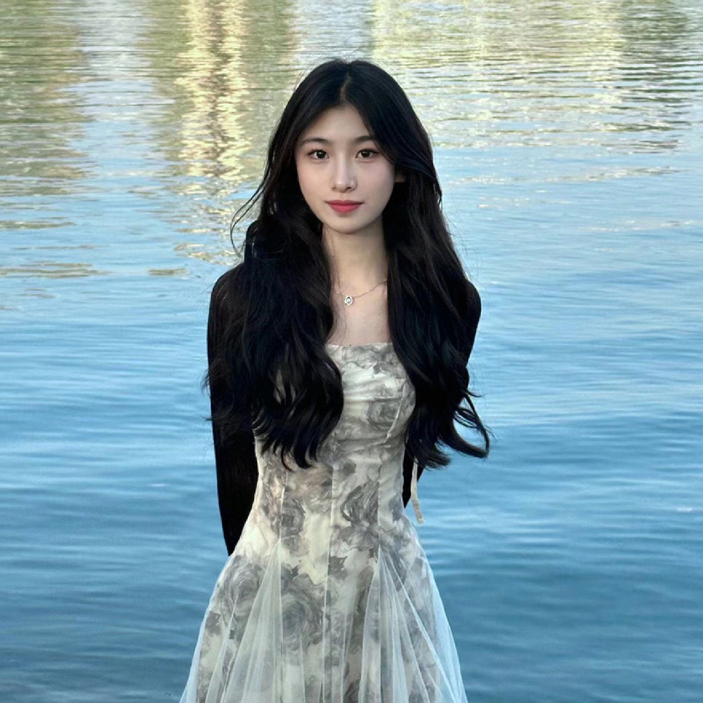 新中式复古水墨画碎花吊带连衣裙子女夏季独特漂亮长裙两件套装裙