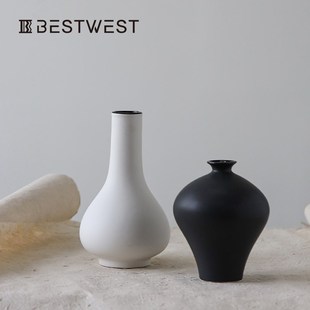 新中式 飾品花器 陶瓷花瓶擺件客廳插花素燒瓶宋代美學擺件餐桌軟裝