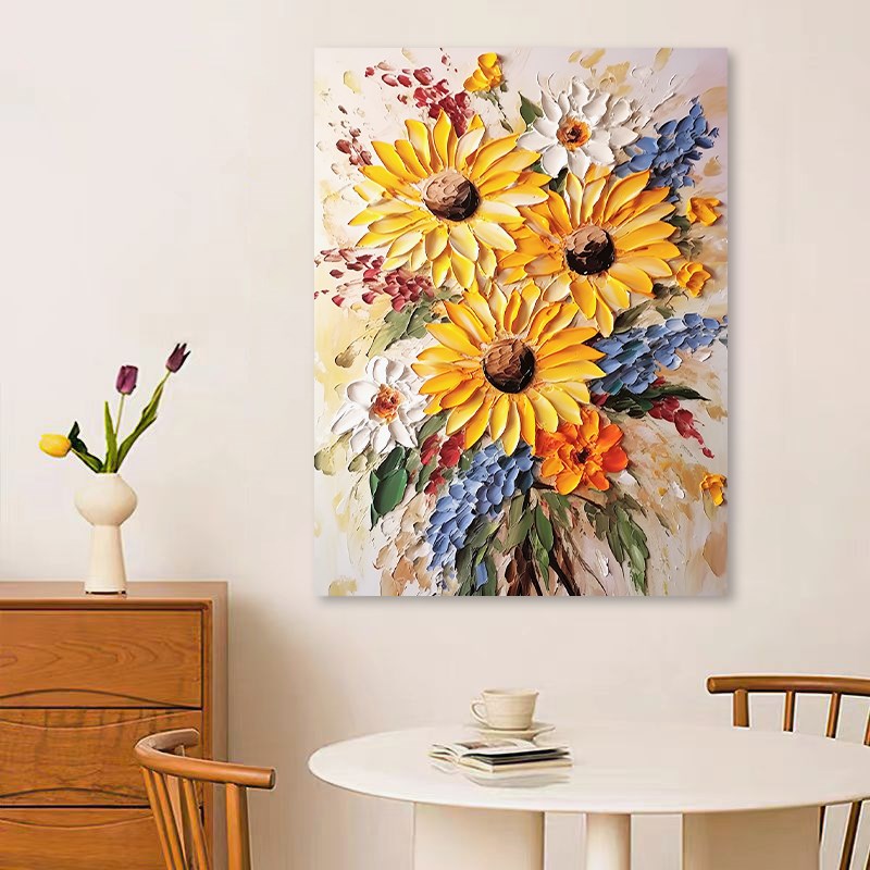 YX.ART手绘油画《富贵花开》奶油风现代餐厅花卉装饰画纯手工客厅图片