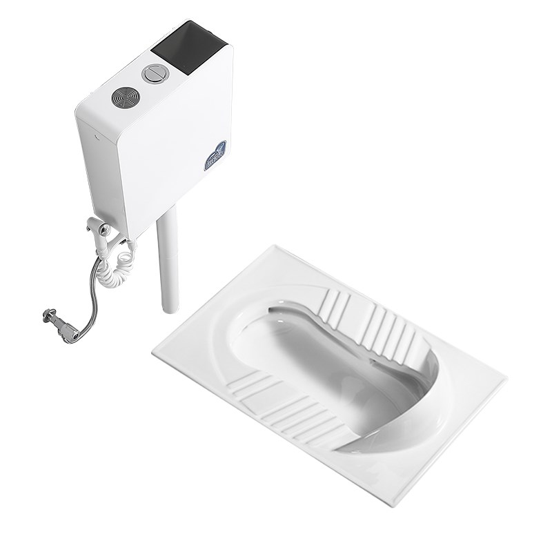 加大72cm带挡水蹲便器加长蹲侧挡板挡头蹲坑脚踏式大便器水箱套装