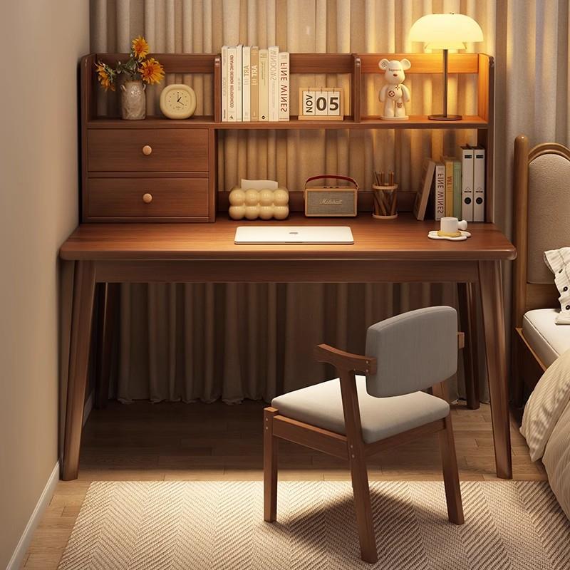 书桌书架一体桌家用成人电脑桌简易办公桌实木腿卧室学生学习桌子