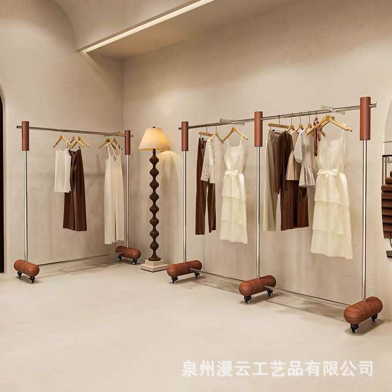服装店挂衣架落地可移动货架高端不锈钢正挂衣服架子女装店展示架