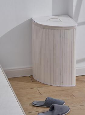 白色竹编折叠三角脏衣篓酒店毛巾桶浴巾编织收纳筐家用收纳篮