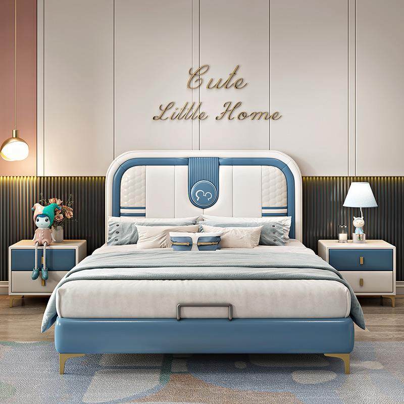 NRFB187#儿童床男孩单人床青少年现代轻奢皮床男童1.5米实木双胞